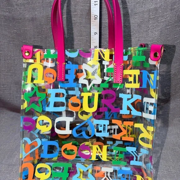 Dooney & Bourke Clear Multicolor Letter Print Tote with Pink Handles - Picture 2 of 5